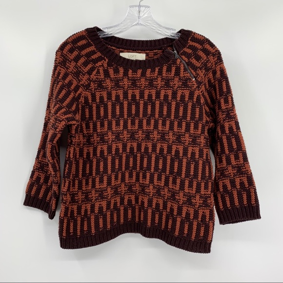 Ann Taylor LOFT Cropped Sweater Wool Blend 3/4 Sleeve Brown Print Size XS - Picture 1 of 5